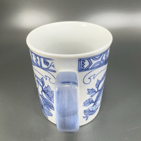 1995 Jardin Blue Cardinal Ceramic Coffee Mug Cup Set 2 Blue White Fruit Cherry - Picture 10 of 15